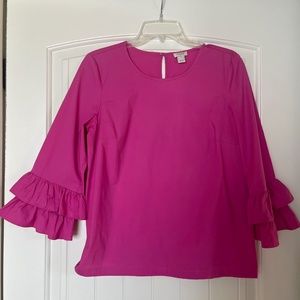 JCrew Factory Pink Ruffle Sleeve Top Size 6